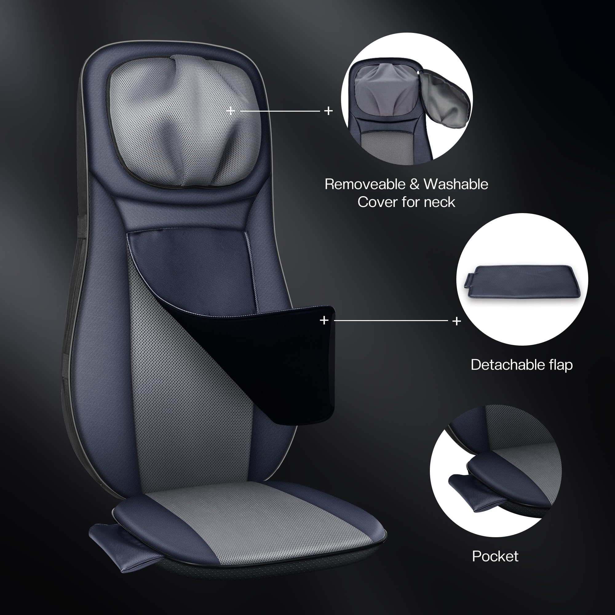 Snailax Shiatsu Neck Back Massager with Heat, Full Body Massage Chair Pad with Adjustable Height, Deep Kneading & Rolling Massage Seat Cushion for Back Pain, APP Control Seat Chair Massager, Gifts