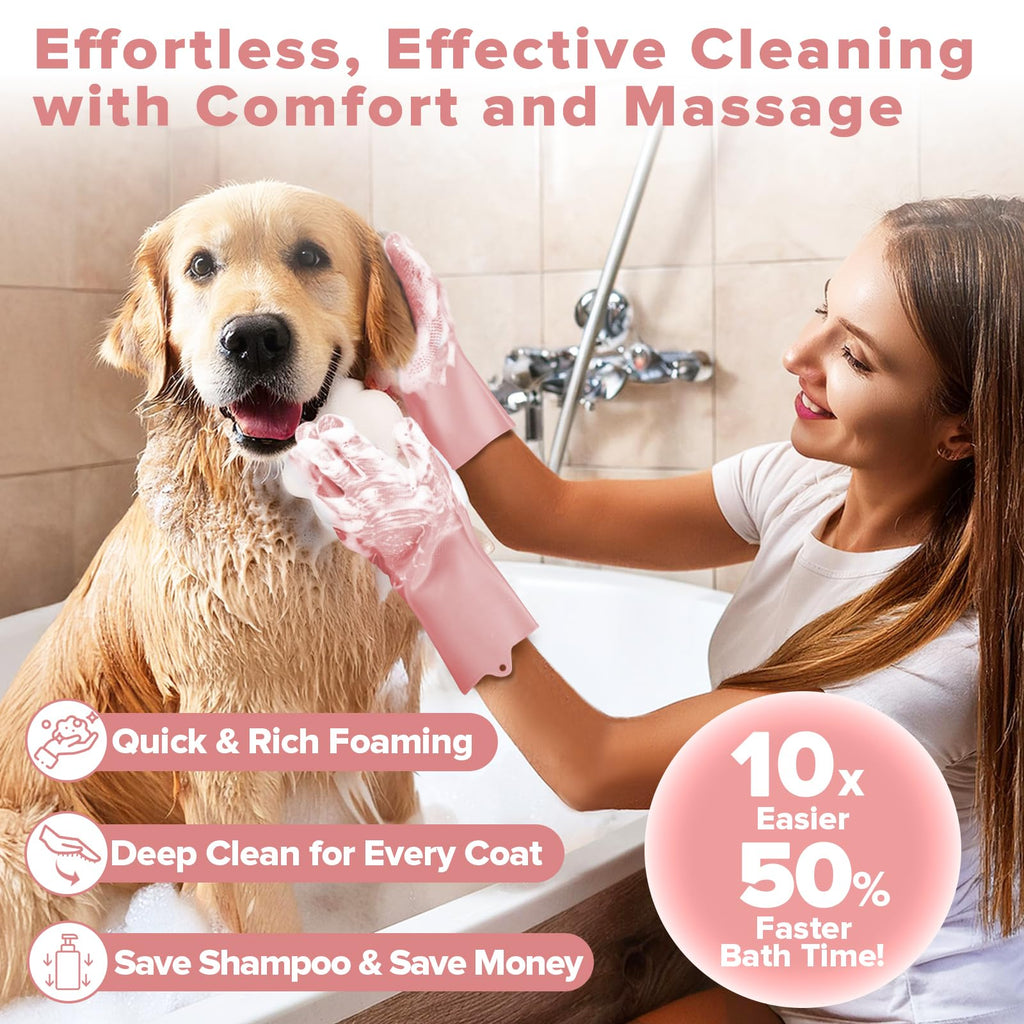 6PCS Grooming & Bath Supplies for Dogs, Cats | Dog Washing Gloves | Dog Bath Brush | Dog Shower Brush | Pet Grooming Gloves | Dog Grooming kit | Pet Supplies for Showerhead & Sprayer (Light Pink)