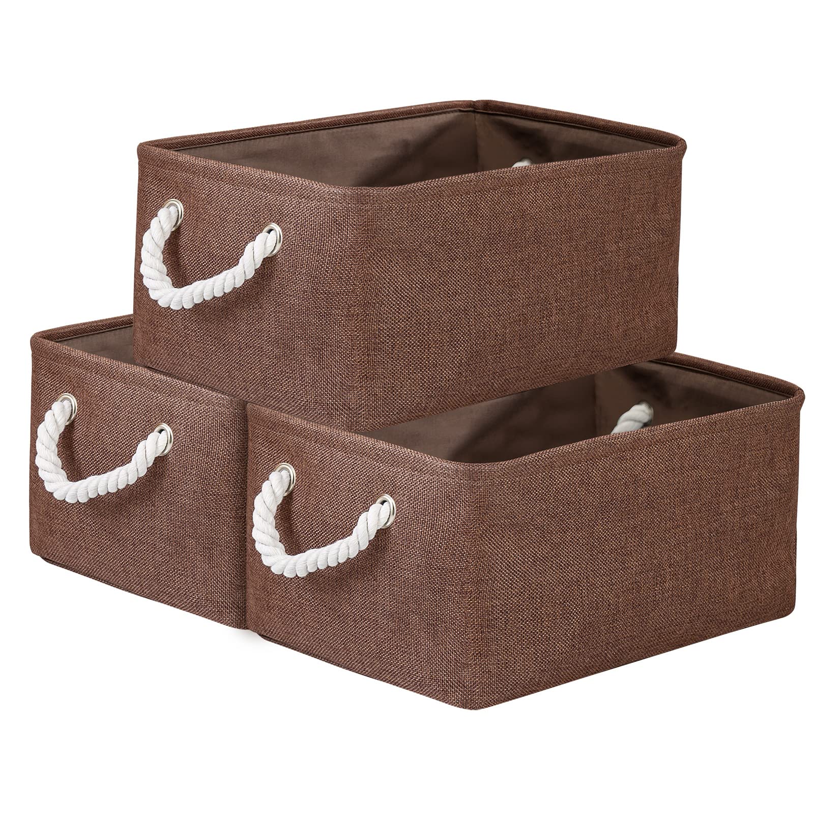 WarmHome Fabric Storage Bin Shelf Basket for Home, Closet(Brown-3 Pack, 13.8L9.8W6.7H)