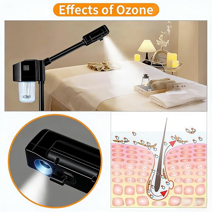 Professional Facial Steamer, Hot Mist Spray, Vaporizador Facial Steamer for Esthetician, Height Adjustable, SPA at Home, Black