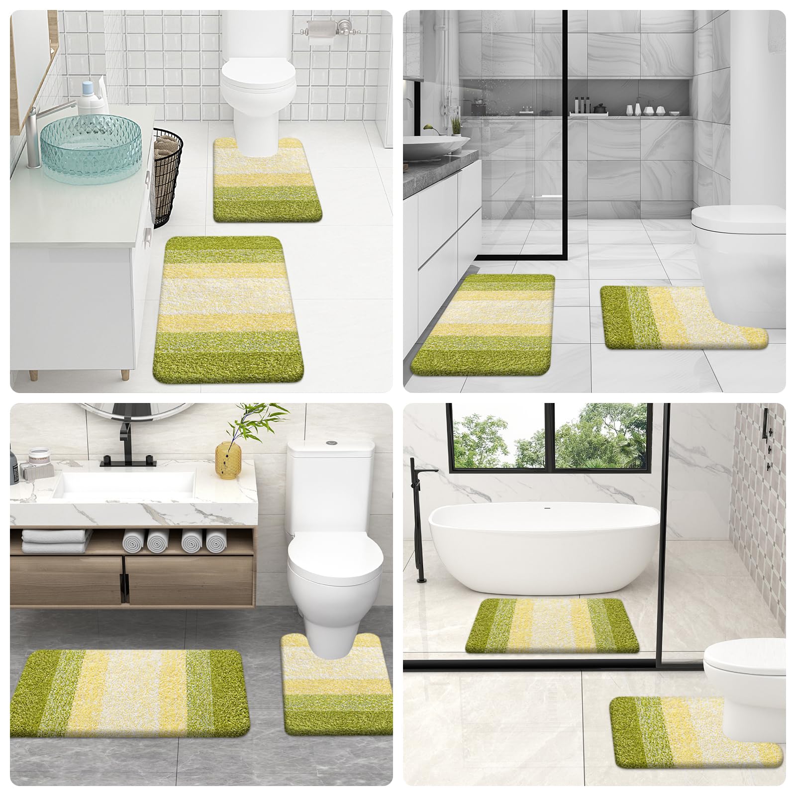 OLANLY Micorfiber Bathroom Rug Set 2 Piece, 30"x20"+U-Shaped 24"x20"