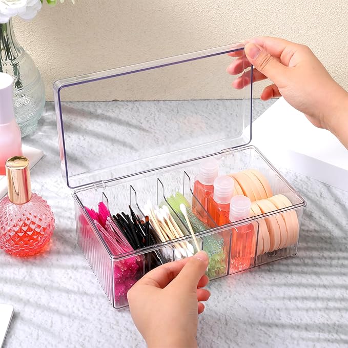 2 Pack Acrylic Lash Extension Organizer and Storage, Large Capacity 6 Divided Eyelash Extension Supplies Storage Box Eyelash Beauty Organizer with Lid for Technician Lash Techs