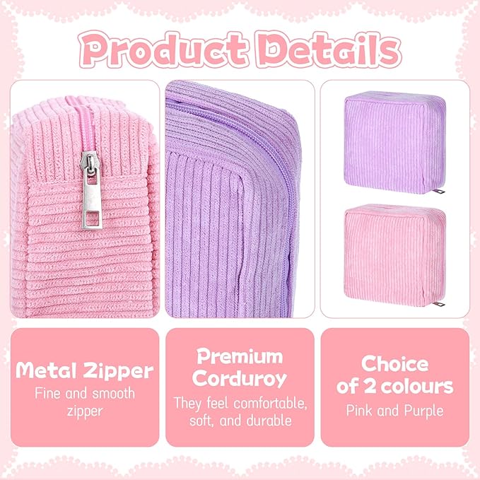 LXUEJIE 2 Pcs Menstrual Bags for Teen Girls, Period Bag for Teen Girls, Mini Corduroy Travel Period Bag for Sanitary Napkin, Corduroy Sanitary Napkin Storage Bags Tampon Holder for Women Purse