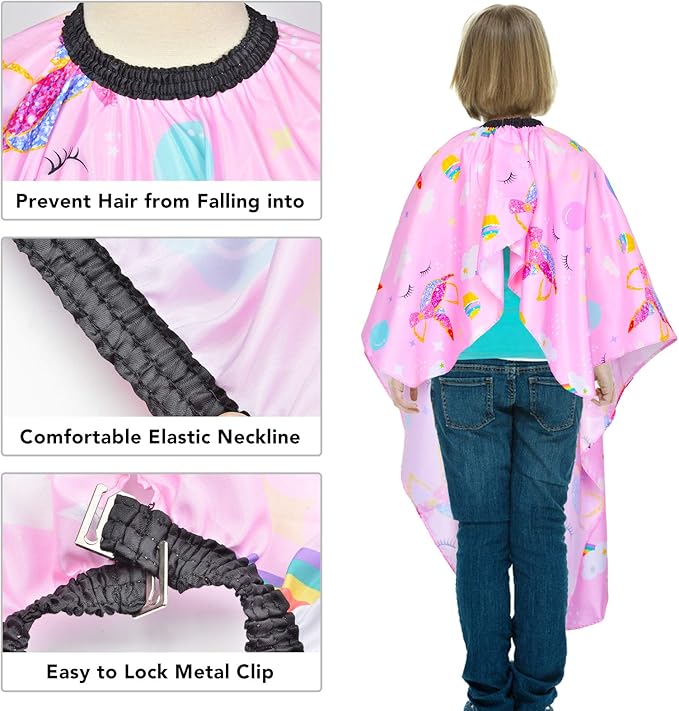PAMAID Kids Haircut Cape Waterproof Barber Cape Cover, Unicorn Hair Cutting Cape for Girls with Adjustable Snap Closure (Unicorn)