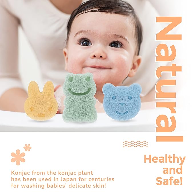 myHomeBody Konjac Sponge, Bath loofah, 3pc, Rabbit, Frog, Bear face