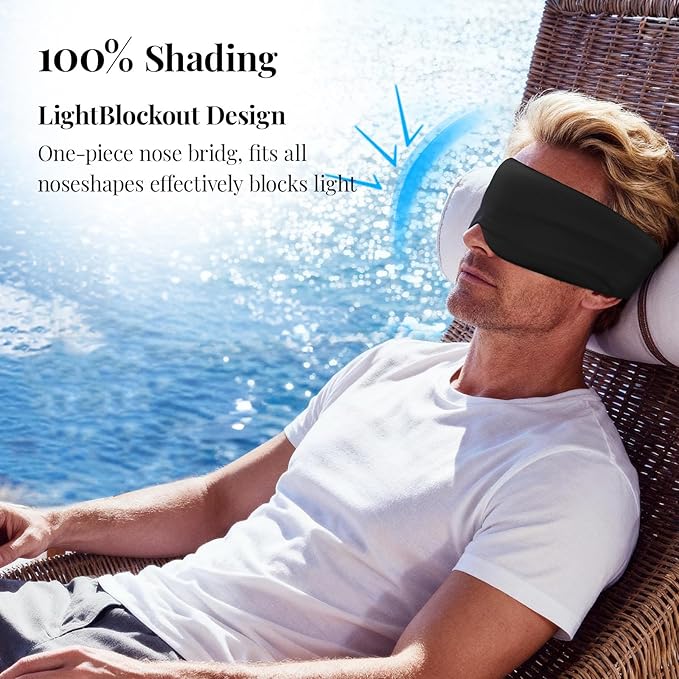 Cotton Sleep Eye Mask for Men Women, 100% Blocking Light Sleeping Mask for Side Sleeper, Soft Zero Pressure Cooling Blackout Eye Masks for Sleep, Eye Covers for Sleeping fits All Heads Adjustable