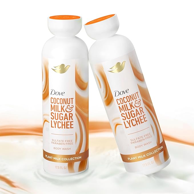 Dove Plant Milk Body Wash Coconut & Lychee, 17.5 fl oz I Plant milk body wash with coconut milk blend and tropical lychee scent for soft, moisturized and healthy-looking skin