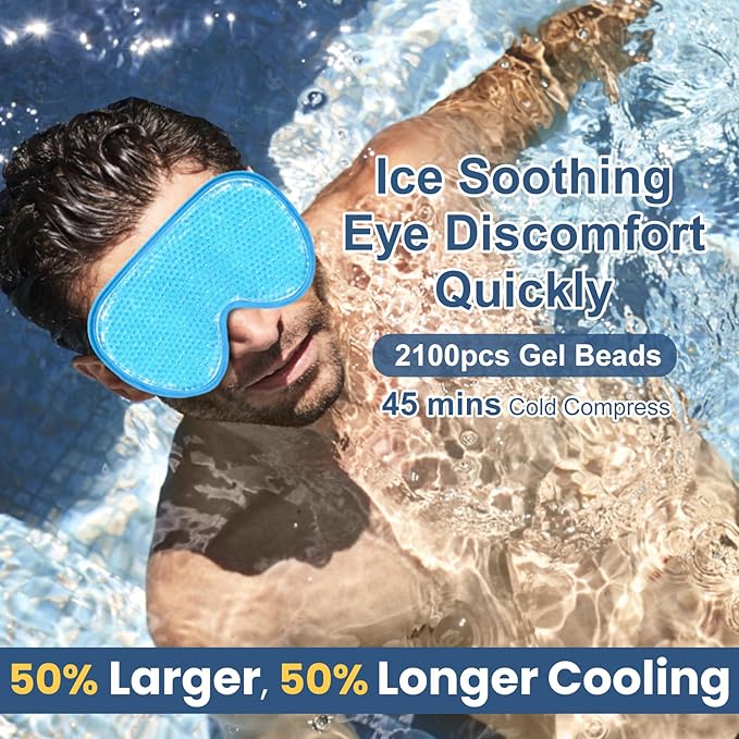 BeeVines Cooling Eye Mask, 2 Pack XL Jumbo Size Freezer Gel Eye Masks for Puffy Eyes Face, Ice Eye Mask, Cold & Warm Compress, Frozen Ice Pack for Post Eye Surgery & Allergies(Blue)