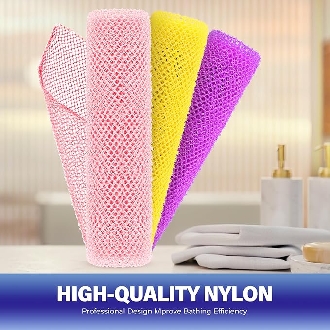 3 Pieces African Bath Sponge African Net Long Net Bath Sponge Transform Your Shower Routine with African Bath Sponges for Exfoliated, Silky Smooth Skin (Pink,Yellow,Purple)