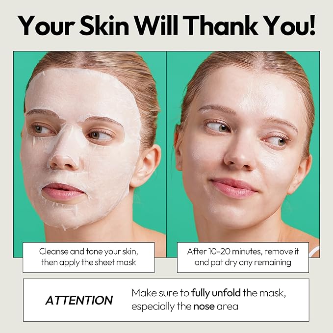 LAPCOS K Beauty Cica Sheet Mask - Regenerating & Soothing Face Masks with Niacinamide & Centella Asiatica for Dull, Damaged Skin Barrier - Highly Breathable Bamboo Sheet - Korean Skin Care (Pack of 5)