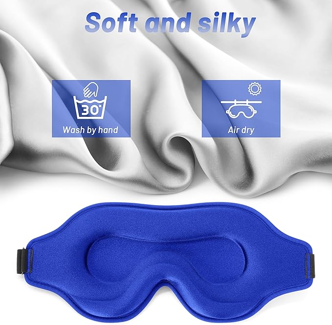 Sleep Eye Mask for Men Women, Lash Extensions 3D Sleeping Mask, Travel Blackout Night Blindfold Eye Shade Cover with Adjustable Strap (Blue)