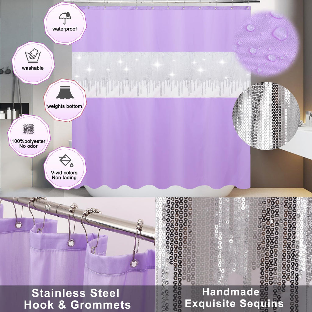 24PCS Bathroom Sets with Shower Curtain and Rugs,Bathroom Sets with Extra Soft and Absorbent Bath Rugs Purple Shower Curtain Set