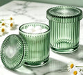 ESEHGS 2 Pack Glass Qtip Holder Dispenser Set - Bathroom Organizer for Cotton Swabs, Balls, Pads, Floss Picks - Clear Apothecary Jars for Vanity, Makeup Storage, Bathroom Accessories Decor (Green)