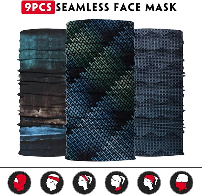 Venswell Neck Gaiter Mask for Men Women, Seamless Bandana Rave Face Cover Mask, Magic Face Scarf, Balaclava,Headband, Head Wrap-Motorcycle Cycling Festival Outdoors (B-Black Gray Series 2)