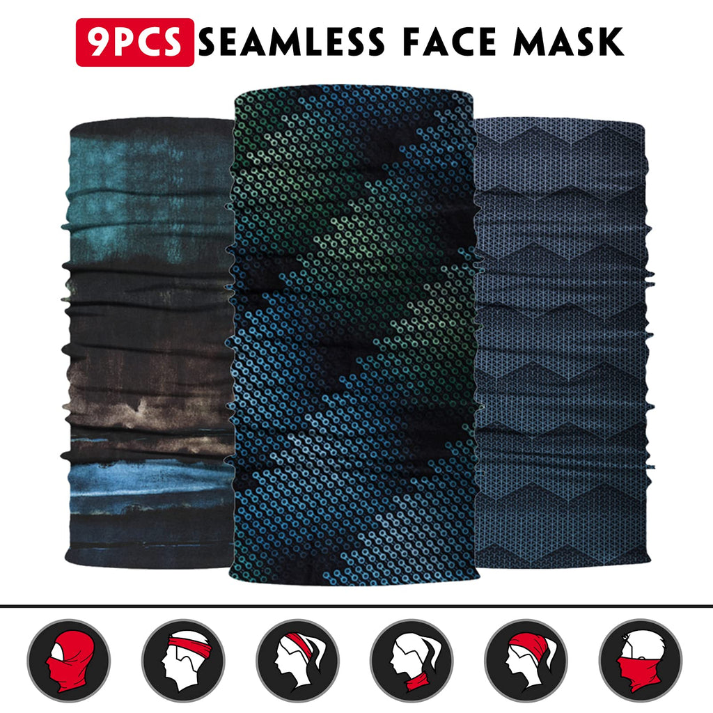 Venswell Neck Gaiter Mask for Men Women, Seamless Bandana Rave Face Cover Mask, Magic Face Scarf, Balaclava,Headband, Head Wrap-Motorcycle Cycling Festival Outdoors (B-Black Gray Series 2)