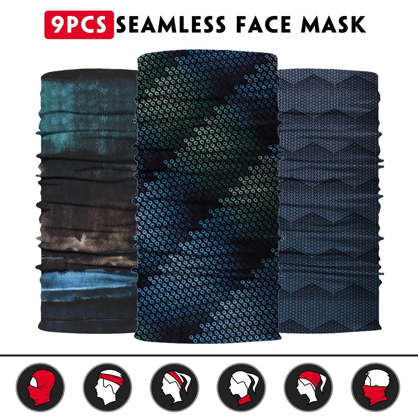 Venswell Neck Gaiter Mask for Men Women, Seamless Bandana Rave Face Cover Mask, Magic Face Scarf, Balaclava,Headband, Head Wrap-Motorcycle Cycling Festival Outdoors (B-Black Gray Series 2)