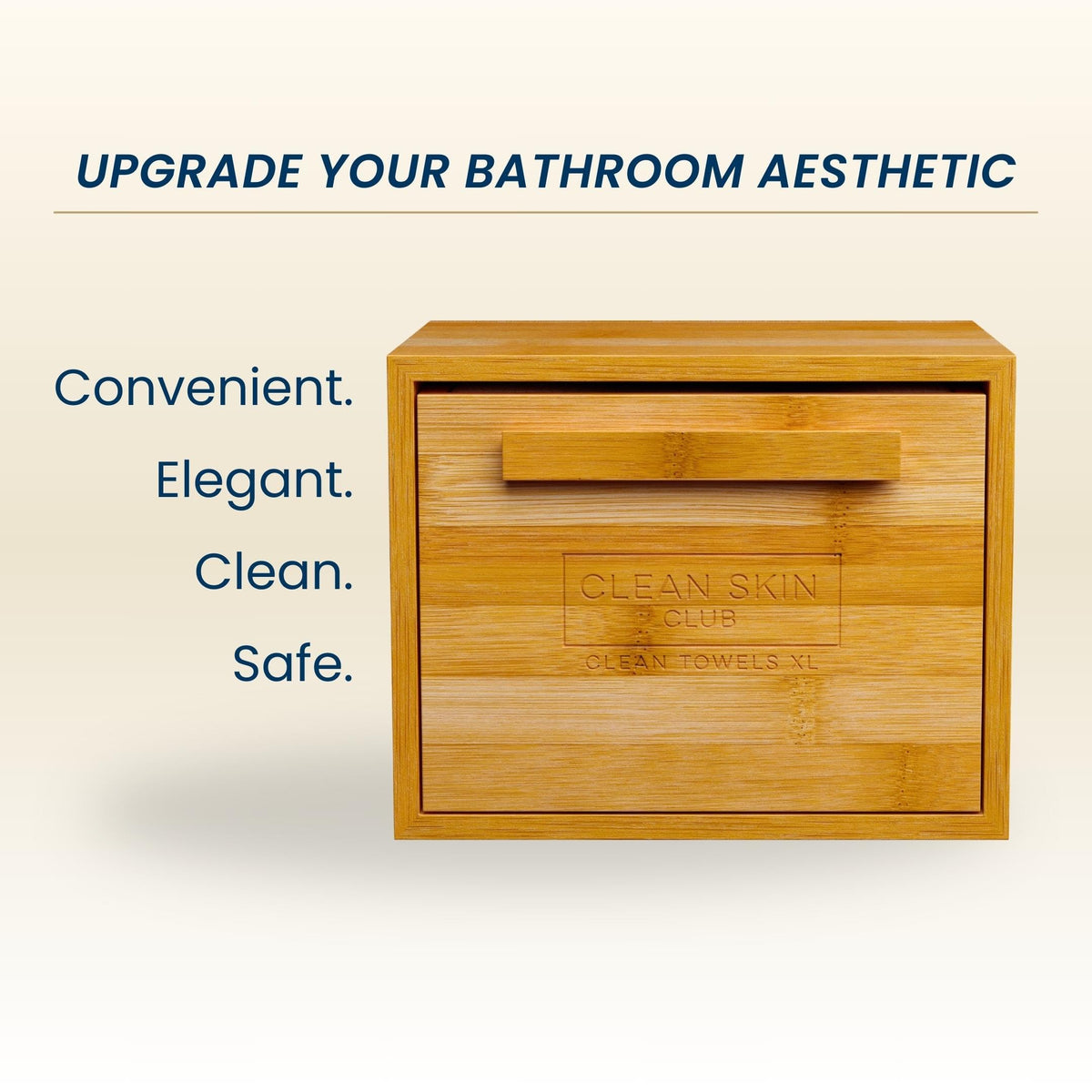 Clean Skin Club Luxe Bamboo container with pullout drawer includes Clean Towels® Original XL 50 Count, Disposable Face Towel Holder for Bathroom Counter