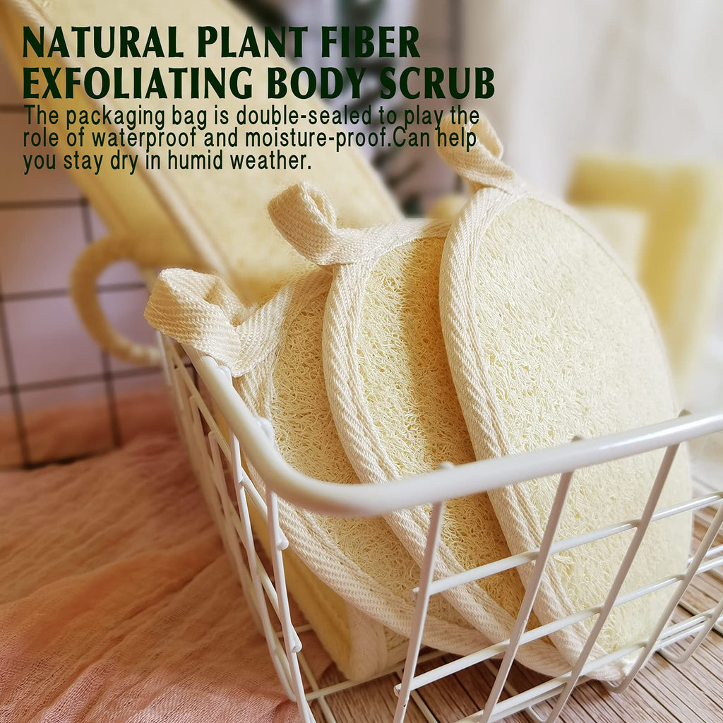 YIQINGJIE Natural Loofah Sponge Exfoliating Body Scrubber (2 Pack),Made with Eco-Friendly and Biodegradable Shower Luffa Sponge, Loofah for Women and Men, Beige