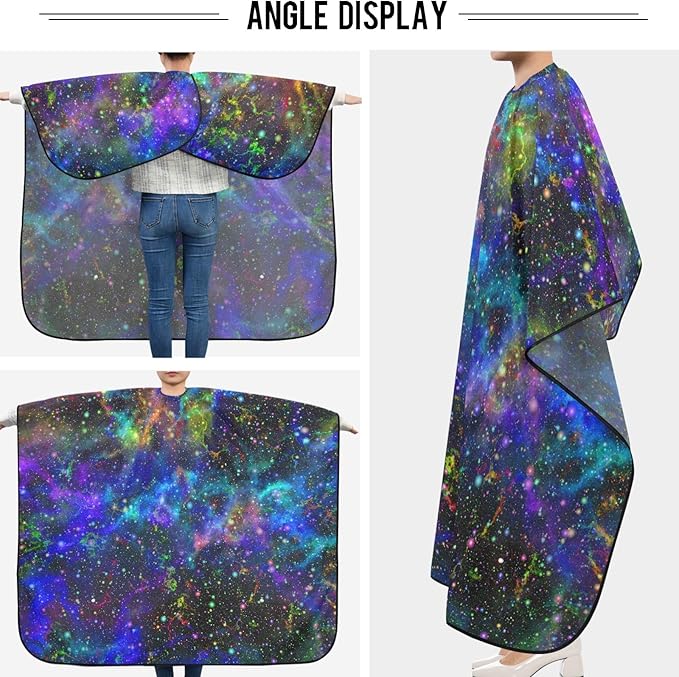 visesunny Barber Cape Abstract Bright Colorful Universe Nebula Night Starry Sky Multicolor Shiny Outer Space Glittering Polyester Hair Cutting Salon Cape Apron Anti-Static Haircut Water-Resistant S