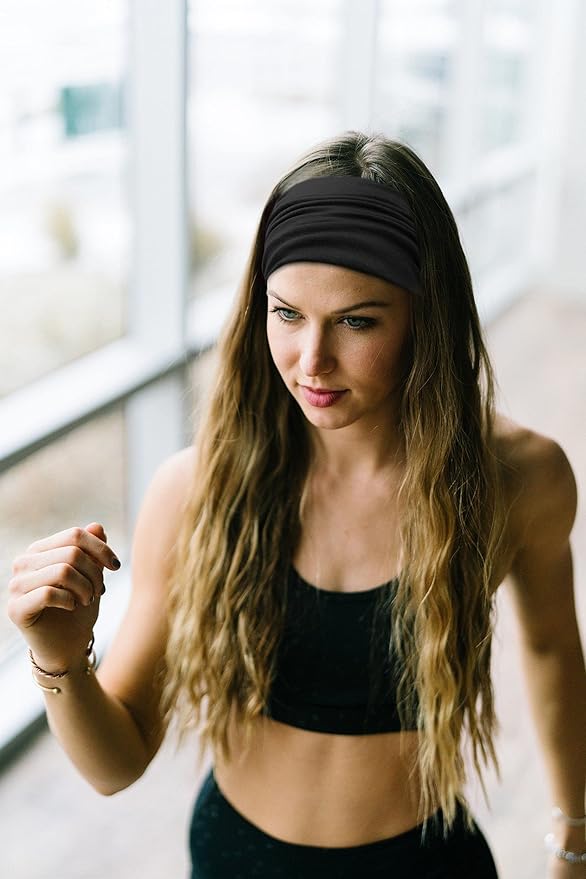 Huachi Wide Headbands for Women Black Stylish Head Wraps Boho Thick Hairbands Large African Sport Yoga Turban Headband Hair Accessories (Pack of 4)