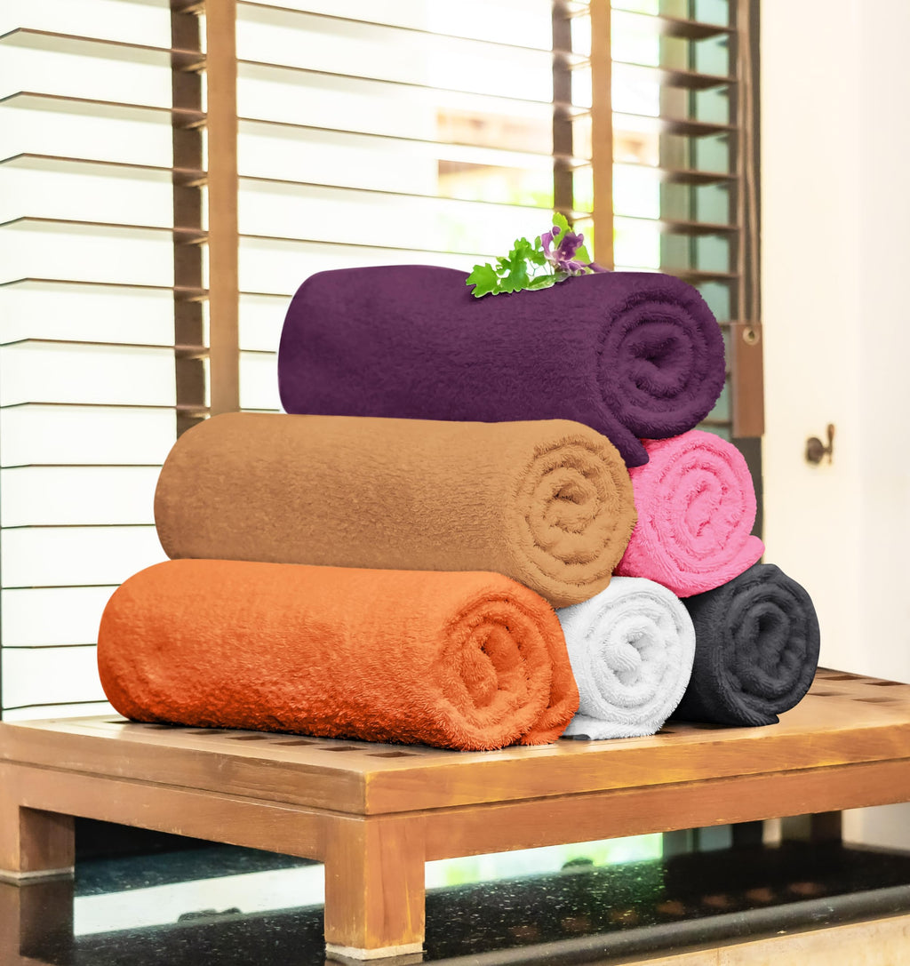 Towel and Linen Mart 100% Cotton 6 Pack Bath Towel Set, Quick Dry, Super Absorbent, Light Weight, Soft, (27 x 54 Pack of 6) (27 x 54 6 Pack, Plum, Pink, Beige, Grey, White, Peach)