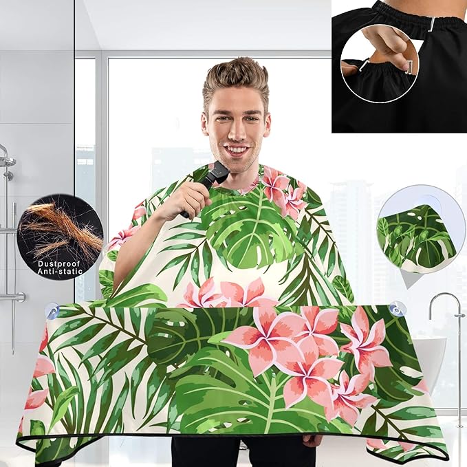 Visesunny Barber Cape - Tropical Hibiscus Floral Polyester Hair Cutting Salon Apron Anti-Static Haircut Water-Resistant Shaving Cloth Beard Shaving Bib Hairdressing Cape