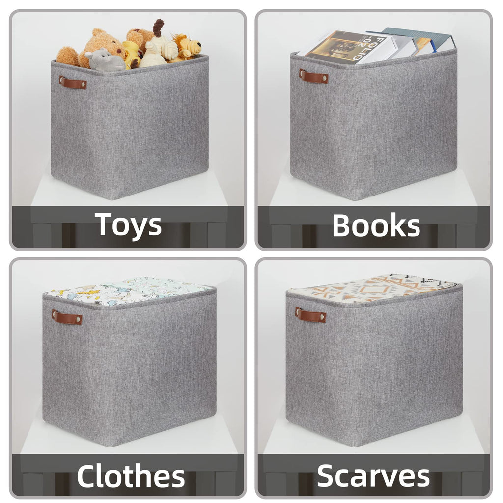 HNZIGE Tall Storage Baskets for Shelves, Rectangular Fabric Organizer with Handles, Decorative Closet Storage Bins (Grey)