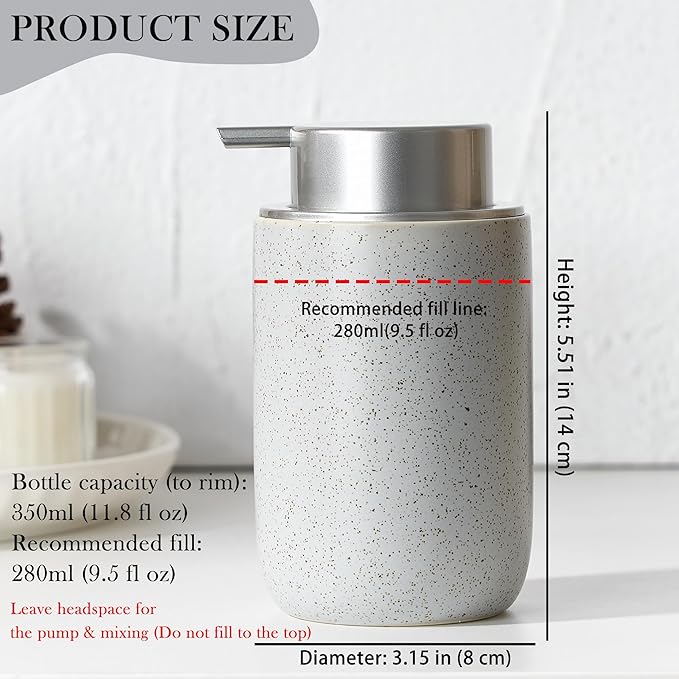 GIRLUFO Gray Foaming Soap Dispenser,Ceramic Foam Dispenser with Silver Plastic Pump for Bathroom&Kitchen,12oz Refillable Foaming Dispenser