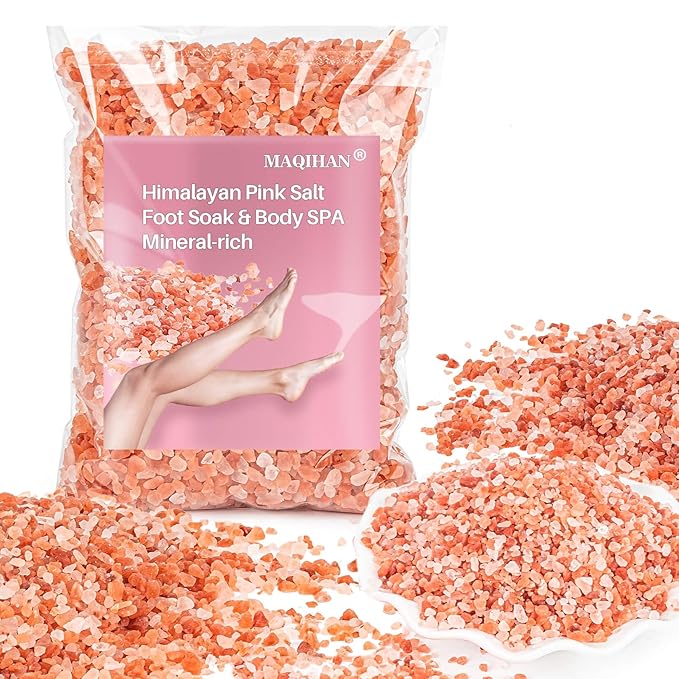 MAQIHAN Pink Himalayan Bath Salt - 10 Oz Himalayan Pink Salt for Bath Soak, Unscented Fine & Coarse Mix, Gentle Full Body & Foot Spa Care for Relaxing Nighttime Soaking