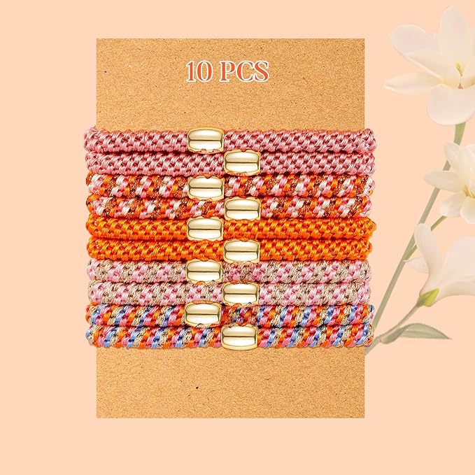 FORENEE Hair Ties No Damage(10PCS) - Ponytail Holders - Elastic Hair Ties for Thick Hair - Braided Hair Bands for Women Girls's Hair - Persimmon Orange