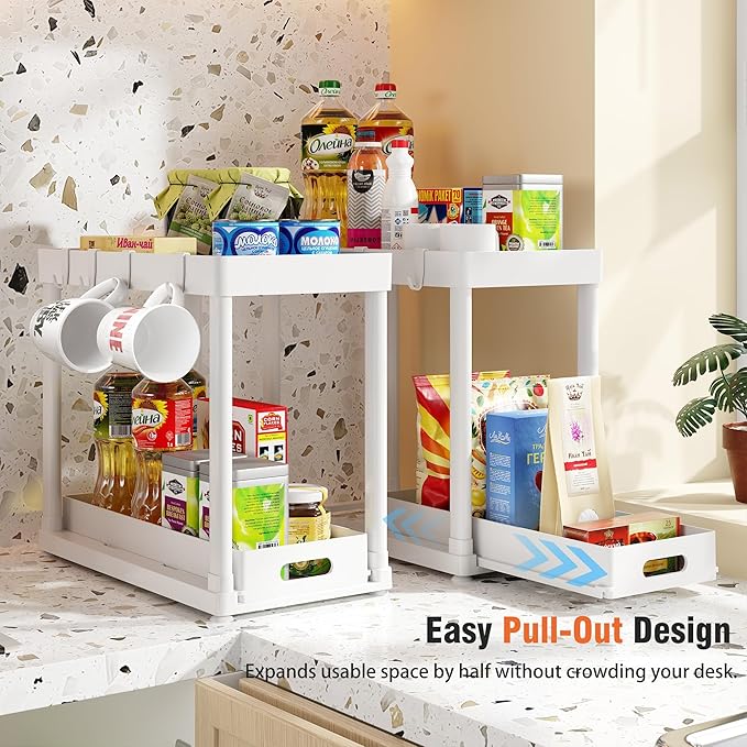 POUGNY 2 Pack Pull-Out Storage Organizers, Under Sink Organizer and Storage for Bathroom & Kitchen,Multi-Purpose Under Cabinet Organizers and storage Black