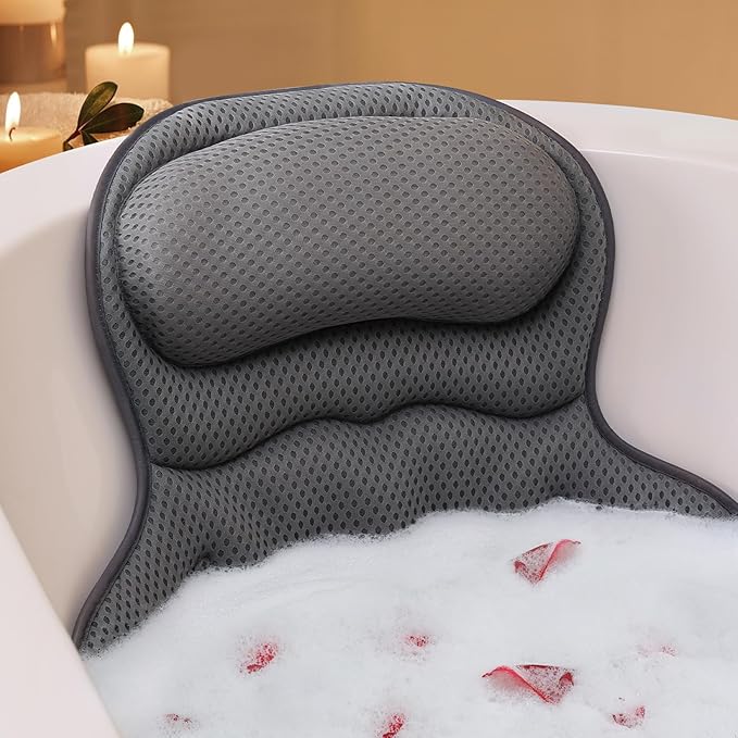 Bath Pillow, Luxury Bath Pillows for Tub, Relaxing Bathtub Pillows for Head and Neck Support, with 4D Air Mesh Fabric and Powerful Suction Cups, Great Bath Tub Accessories