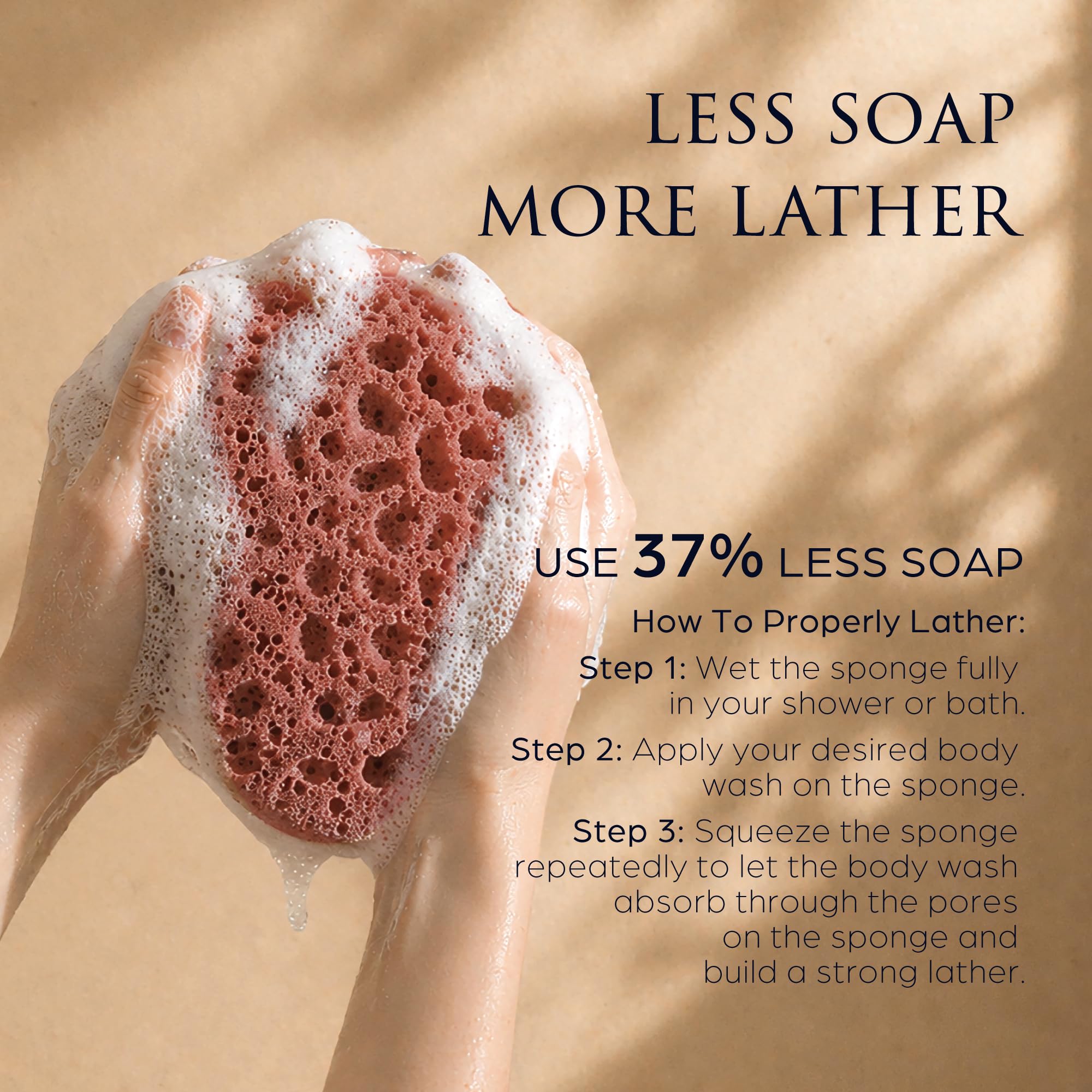 Spongentle Loofah Sponge for Shower and Bathing, Bath Sponge with Dual Texture, Shower Pouf for Gentle and Deep Exfoliation, Large Size Body Scrubber for Men & Women, PU Foam, 37% More Lather, 2 Pack
