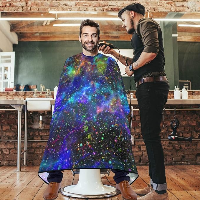visesunny Barber Cape Abstract Bright Colorful Universe Nebula Night Starry Sky Multicolor Shiny Outer Space Glittering Polyester Hair Cutting Salon Cape Apron Anti-Static Haircut Water-Resistant S