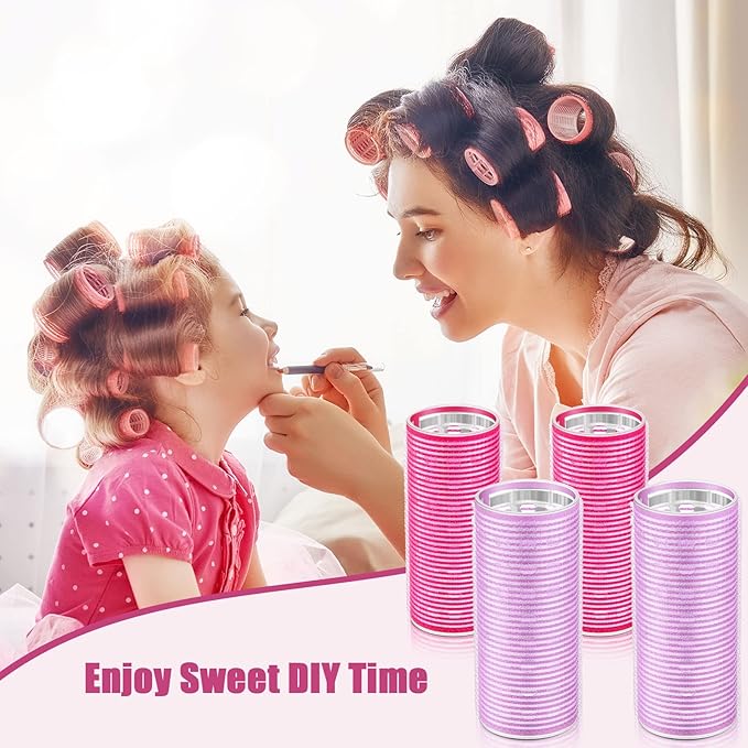 WILLBOND 4 Pcs Long Hair Rollers for Bangs Aluminum Core Curlers Thermal Self Grip Roller for Long and Medium Hair Women Hairstyle(4.7 x 2 Inch,Rose Red, Purple)