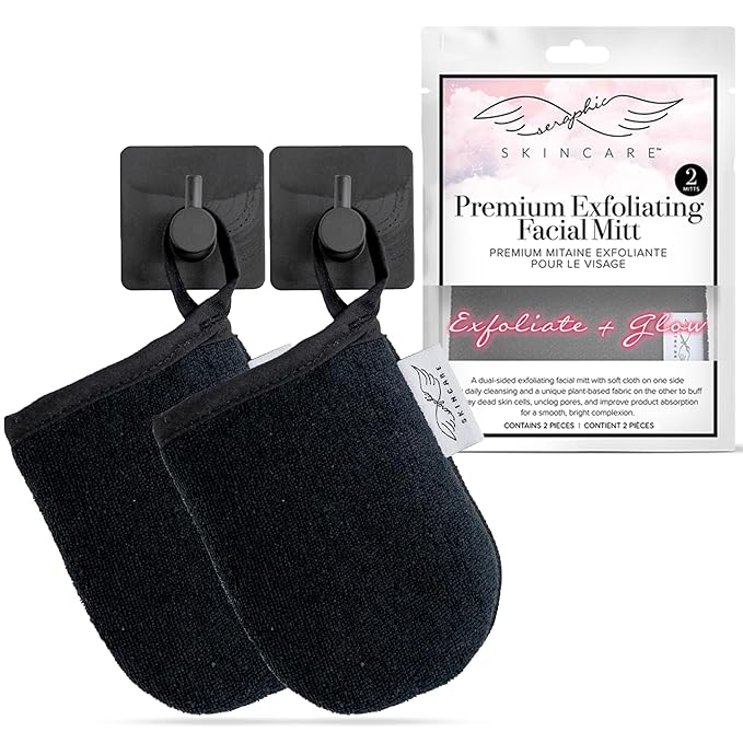 Seraphic Skincare Premium Exfoliating Facial Mitt (2pc) – Dual-Sided Face Scrubber Exfoliator & Dead Skin Remover, Makeup Remover for Gentle Cleansing & Exfoliation – Korean Face Exfoliating Glove