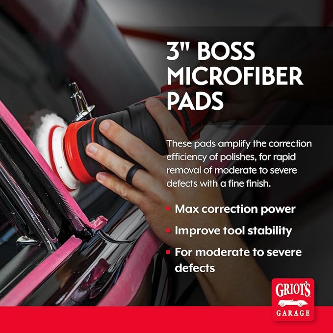 Griot's Garage BOSS 3” Microfiber Pads for Car Polishing and Detailing, Buffing Pads for Moderate and Severe Scratch Removal, Set of 3