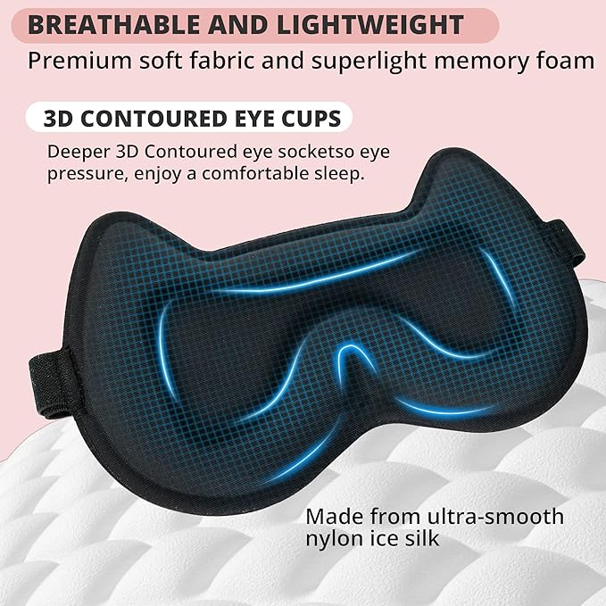 Kids Sleep Mask for Sleeping – Soft 3D Contoured Eye Mask for Kids, Comfortable No-Pressure Eye Cover with Memory Foam for Travel, Naps & Airplane, Boys & Girls (Pink)