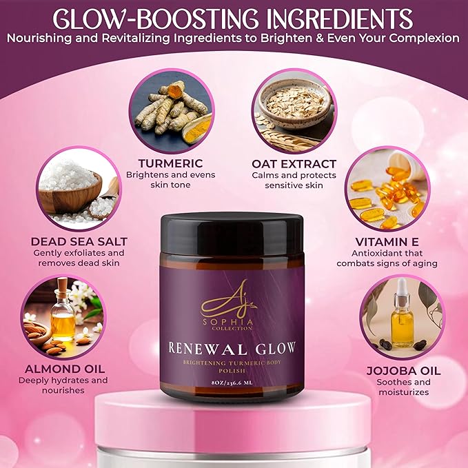 AJ Sophia's Renewal Glow Brightening Turmeric Body Polish Scrub, 8 Fl Oz (Pack of 1)