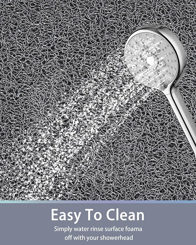 Non Slip Shower Mats for Inside Shower, 17x30 Inch, Anti-Slip Bathtub Mats for Bathroom, Foot Scrubber Loofah Bath Mats for Shower, Quick Drying Shower Stall Mats for Wet Areas (Grey)