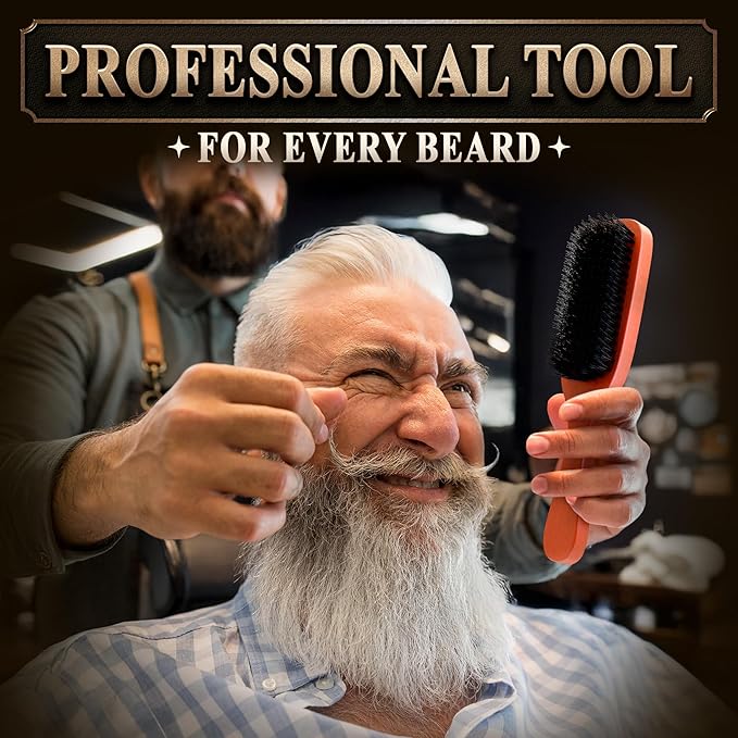 Mens Beard Brush with Handle, 9 in, Soft Boar Bristle, Wooden