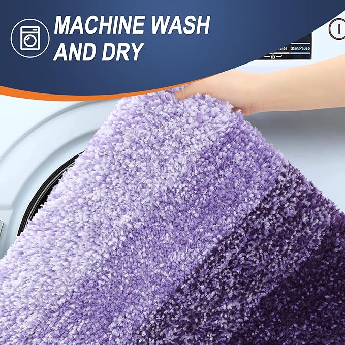 OLANLY Bathroom Rug Set 2 Piece, Soft Absorbent Microfiber Bath Mats and U-Shaped Contour Toilet Rug, Non-Slip, Machine Wash Dry, Plush Shaggy Bath Mats for Bathroom (30"x20"+24"x20", Violet)