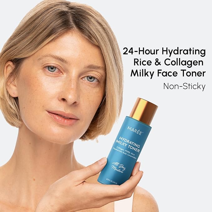 MAREE Hydrating Milky Toner for Face - Rice Toner with Niacinamide & Collagen - Skin Barrier Repair Hydrating Toners for Face - Milk Toners Essence - PDRN, Hyaluronic Acid, Facial Milky Cleanser