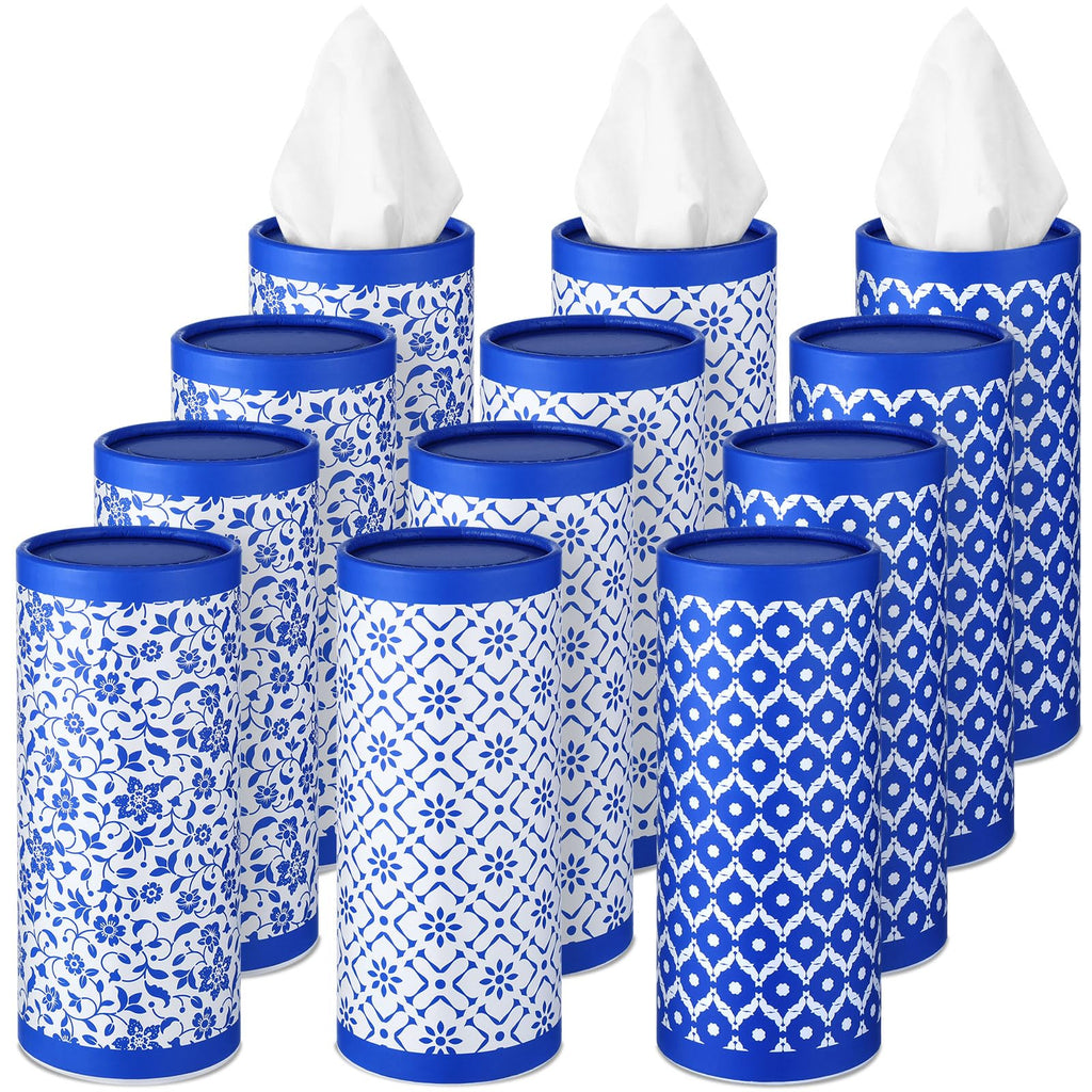 Fourluoo 12 Pack Car Tissue Cylinder Holder Bulk with 3 Ply Facial Tissues, Round Napkin Holders for Car Cup Holder Cylinder Travel Paper Tubes Bulk Round Napkin Boxes Packs(Novel Style)
