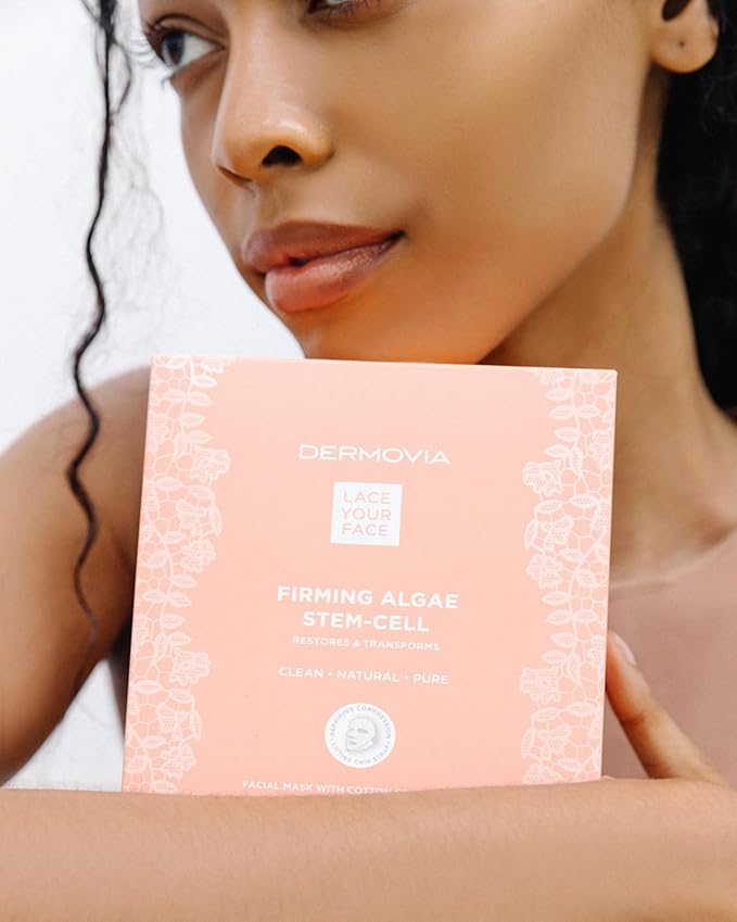 LACE YOUR FACE Patented Compression Facial Mask, Reusable Biodegradable Cotton Anti Aging Skin Care, Firming Algae Stem Cell, Single