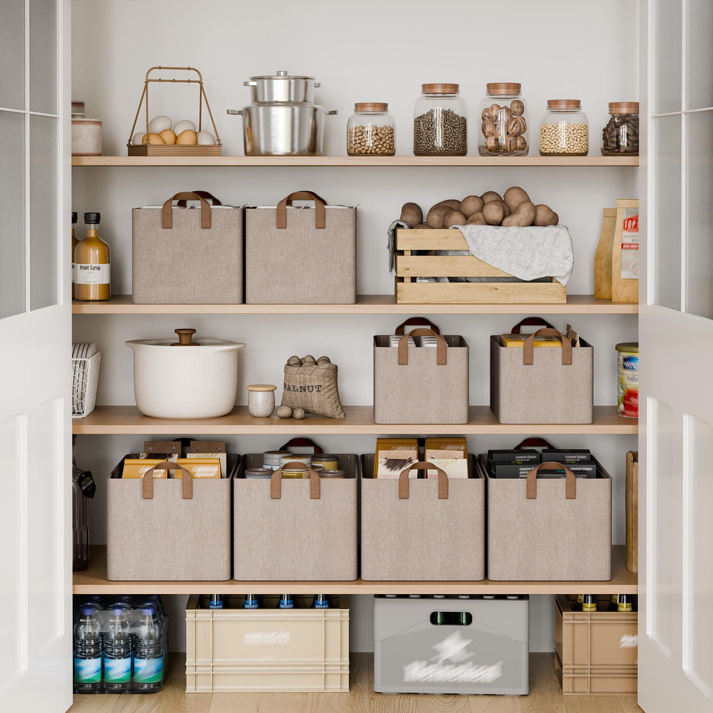StorageWorks Storage Bins, Fabric Storage Bins for Shelves, Storage Baskets with Metal Frame, Closet Baskets and Bins with Handles, Brown and Beige, 2-Pack