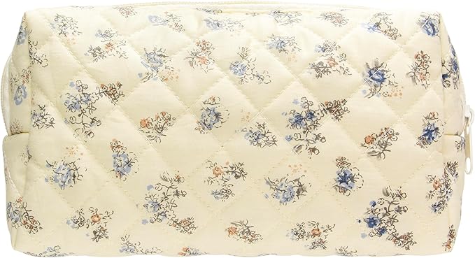 PAZIMIIK Small Quilted Makeup Bag,Zipper Cosmetic Pouch,Hyacinth Beige