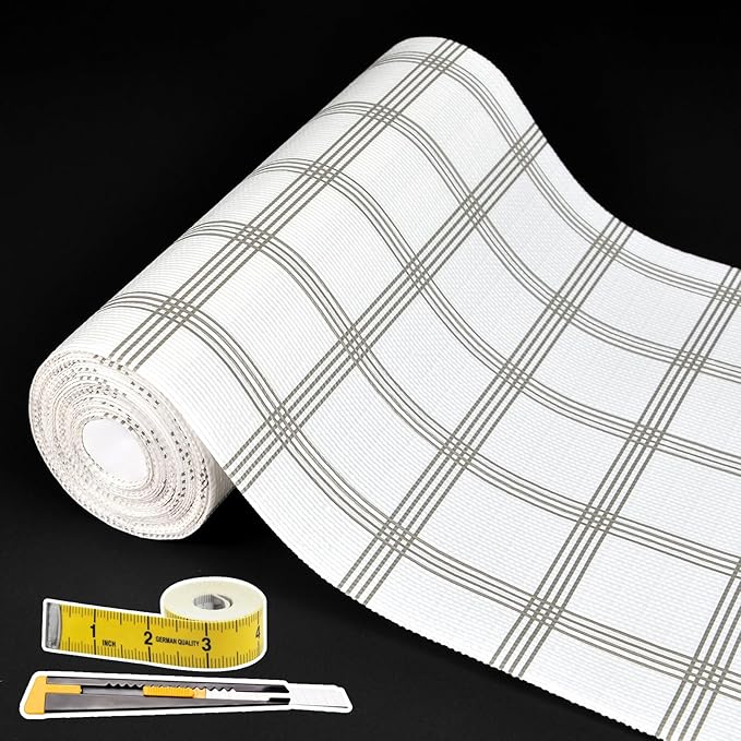 Shelf Liners for Kitchen Cabinets 17in x 20FT, Non Adhesive Drawer Liner White Square Thickened Shelf Liner Non-Slip Easy to Clean for Tool Box Refrigerator with Knife and Tape Measure