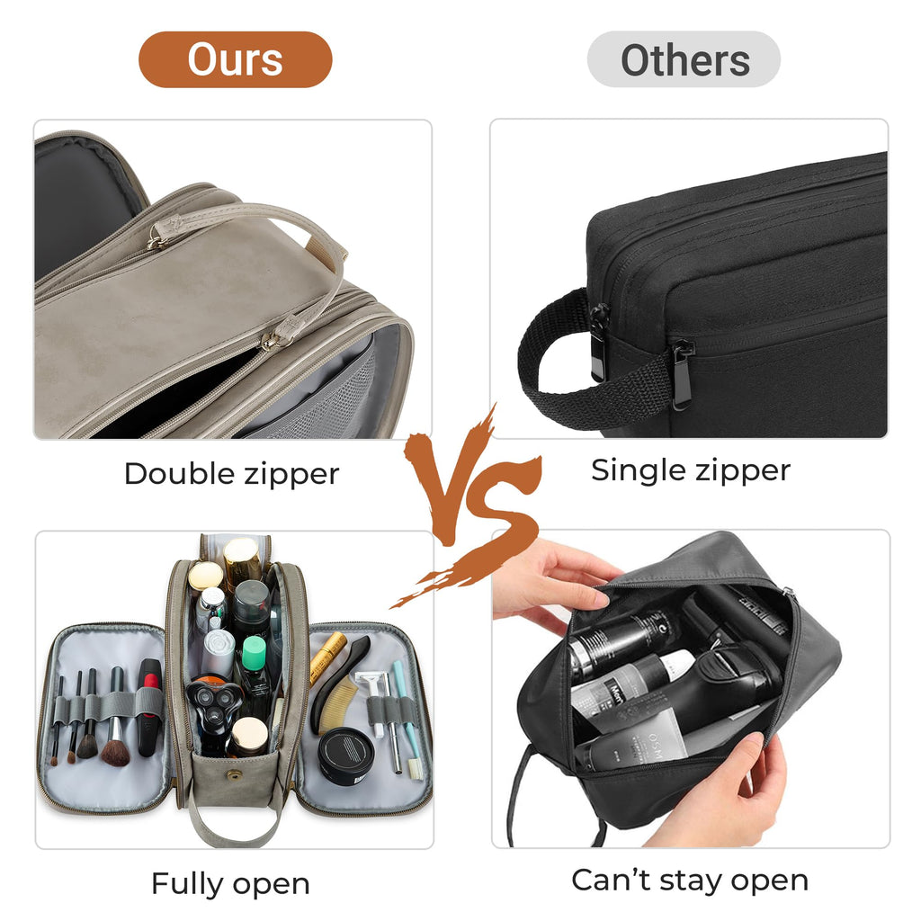 Elviros Toiletry Bag for Men, Large Travel Shaving Dopp Kit Water-resistant Bathroom Toiletries Organizer PU Leather Cosmetic Bags