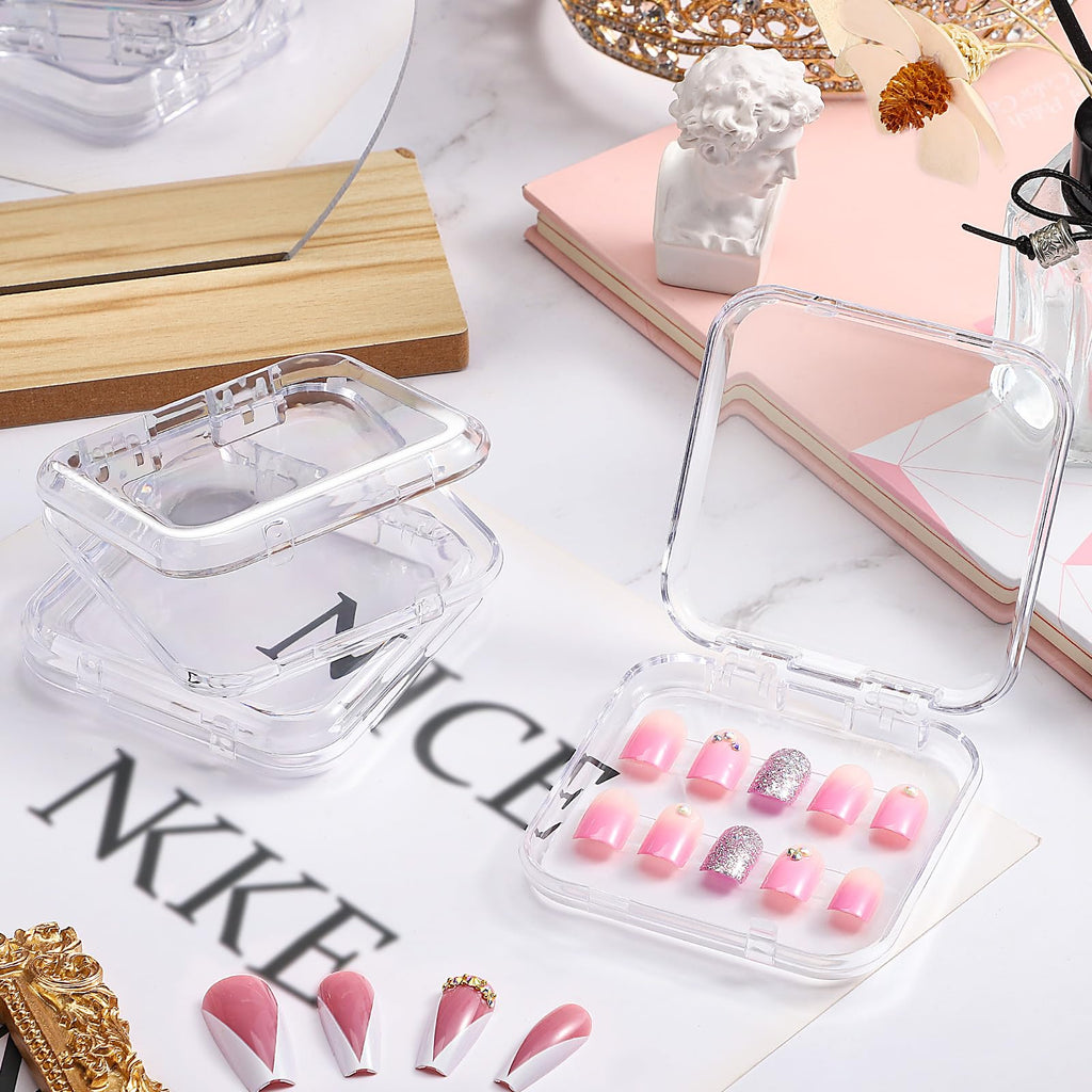 27PCS Press on Nail Boxes with 5M Nail Tape, Acrylic Fake Nail Storage Case